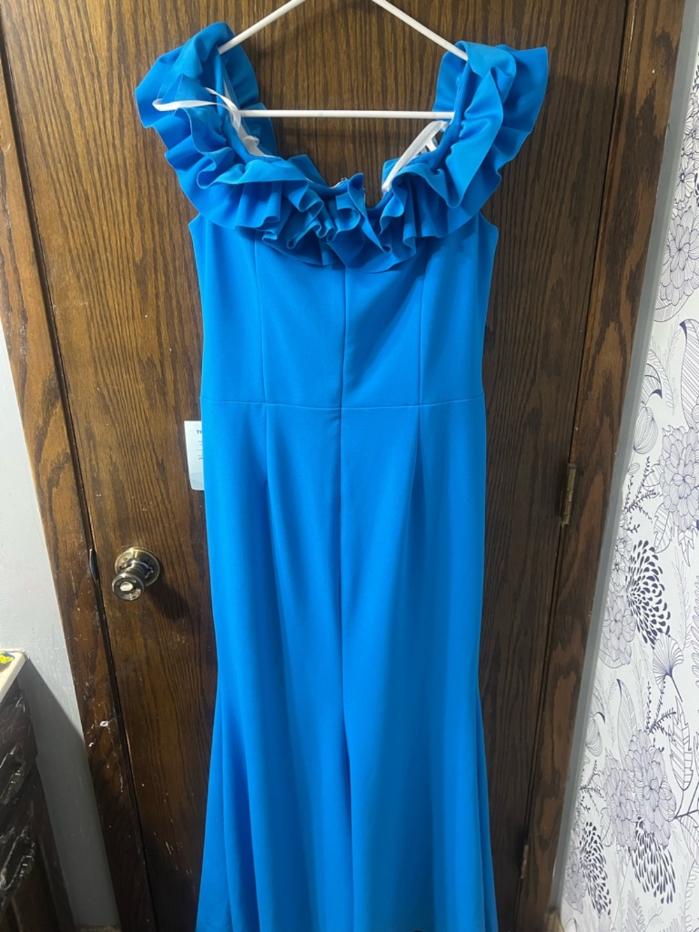 NWT Escape Ruffled One-Shoulder Blue Prom/Formal Dress - Picture 3 of 7